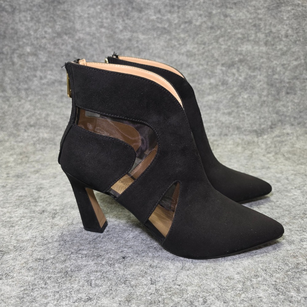 Adrienne‎ Vittadini Women Nuss Bootie Textile Black 9.5M Mesh Cutout Heel